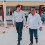 Supervisan Carlos Peña Ortiz y Eduardo López Arias construcción de techumbre en secundaria de Reynosa